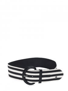Black and white striped large belt with leather buckle Retail price €450 Size S/M 