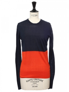 Bicolor red and navy blue silk and cotton knit sweater Size XS