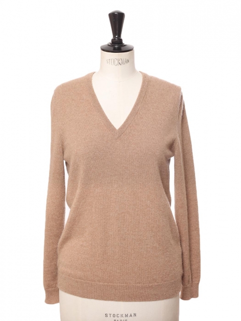 Camel brown cashmere V-neck sweater Retail price €240 Size M