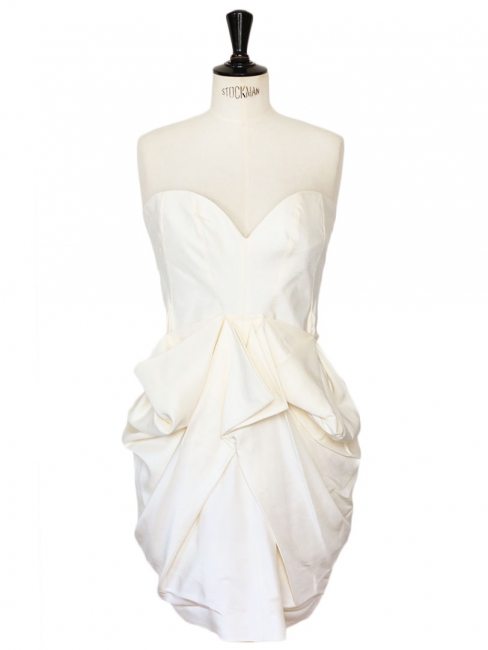 White draped silk strapless dress Retail price €1435 Size 34