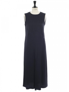 Sleeveless long dress in midnight blue crepe Retail Price €345