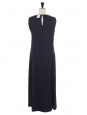 Sleeveless long dress in midnight blue crepe Retail Price €345