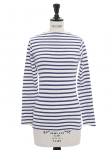 Long sleeves white and blue cotton breton top Size XXS
