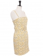 Petite robe d'été à fines bretelles et ceintures en coton blanc imprimé fleurs de tournesol jaune Taille 40