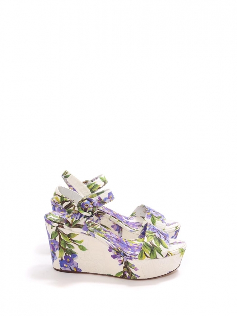 Boutique DOLCE & GABBANA Purple and green wisteria flower print canvas  BIANCA wedge sandals NEW Retail price €575 Size 40