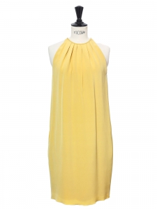 Light honey yellow silk sleeveless cocktail dress Retail price €2000 Size 36