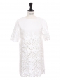 HARPER short sleeves white floral lace ramie dress Size Xs