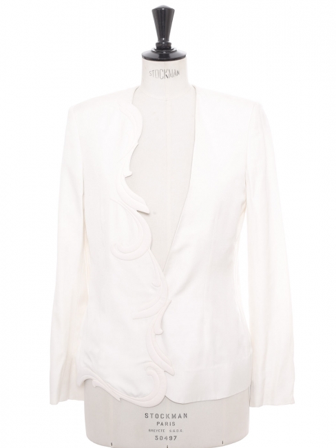 Veste blazer brodée en shantung blanc cygne Prix boutique 1100€ Taille 34 à 36