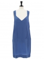 Ocean blue fluid silk dress with large straps Retail price €500 Size 40