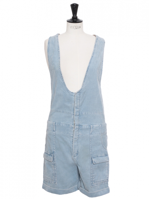 Light blue corduroy playsuit with large straps Retail price €900 Size 36
