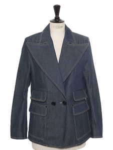 Dark blue raw denim blazer jacket Retail price €1500 Size 38 to 40