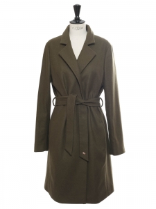 Khaki green wool blend belted coat Retail price €700 size 36
