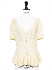 Sand yellow silk ruffled blouse Retail price €800 Size 36