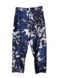 High waist navy blue yellow and white floral print silk pants Retail price €470 Size 38/40