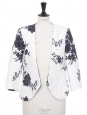 Veste blazer court en damassé blanc fleuri marine Prix boutique $1777 Taille 38