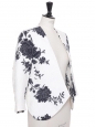 Navy blue and white flower jacquard cropped jacket Retail price $1777 Size 38