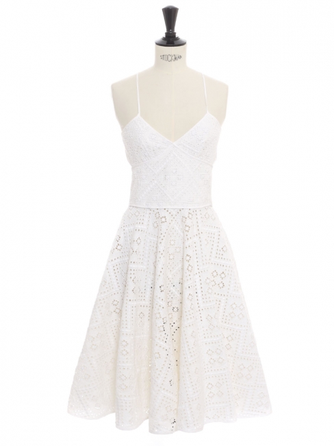 Open back fit and flare white eyelet lace dress Retail price €1000 Size XS