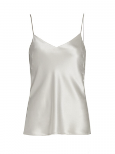 V-neck and deep open back pearl grey satin cami top Retail price €240 Size 40