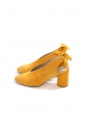 Sunflower yellow suede leather pumps with bow at back Size 38