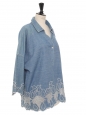 Oversized blue denim shirt with sheep eyelet embroidery Size M to L