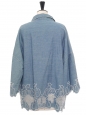 Blouse chemise oversized en jean bleu brodé de moutons Taille M à L