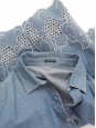 Blouse chemise oversized en jean bleu brodé de moutons Taille M à L