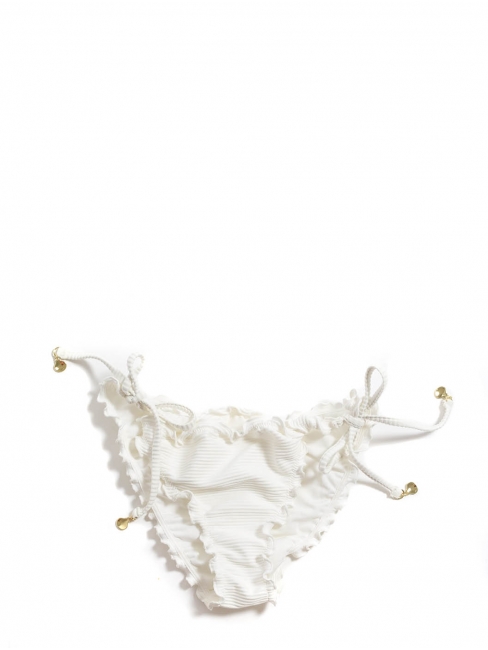White bikini briefs with side strings and mini gold shells Size 40