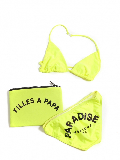 Maillot de bain deux pièces bikini jaune fluo WELCOME TO PARADISE Prix boutique 175€ Taille 34