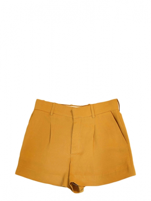 High waist mustard yellow pleated crepe shorts Retail price €490 Size 36