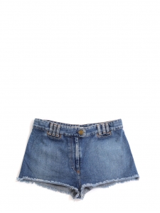 Mini short à franges en jean bleu brut Px boutique 380€ Taille 40
