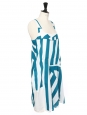 Robe à larges bretelles en coton blanc imprimé rayures bleu azur Prix boutique 1100€ Taille S