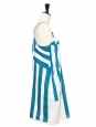 White and azure blue striped cotton dress with large straps Retail price €1100 Size S