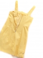 Mini robe style années 70 cintrée bretelles larges en coton blanc rayé jaune Taille 34