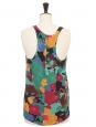 Yellow pink green blue and black floral print silk tank top Retail price €250 Size 36