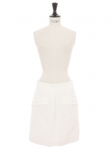 White cotton blend with thin stripes A line high waist skirt Retail price €465 Size 36
