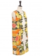 Robe sans manche en soie blanc ivoire imprimée jaune citron vert et orange Prix boutique €1000 Taille 36