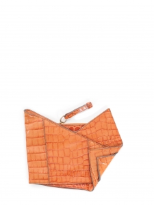 Pochette du soir clutch en cuir embossé croco orange Prix boutique 750€