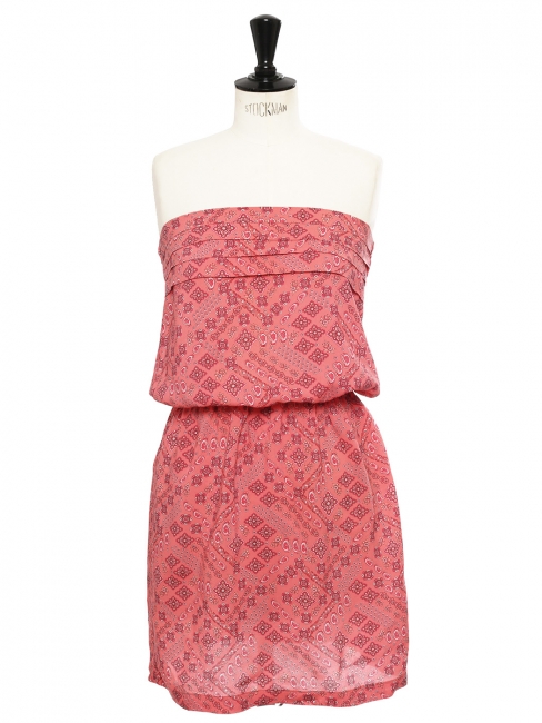 Pink cotton bandana print strapless dress Size 36