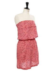 OPULENCE Pink cotton bandana print strapless dress Size 36