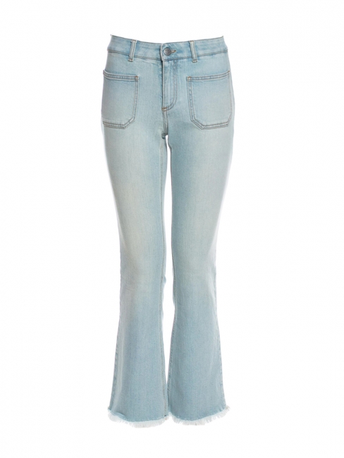 Frayed-hem mid-rise flared cropped light blue front pocket jeans Retail price €275 Size 27