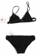 Maillot de bain deux pièces bikini triangle noir, brodé de perles NEUF Px boutique 250€ Taille 34