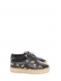 Grunge flower print black leather laced espadrilles shoes Retail price €500 Size 40