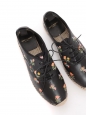 Espadrilles Grunge Flower plates à lacets en jute et cuir noir fleuri rose jaune Prix boutique 500€ Taille 40