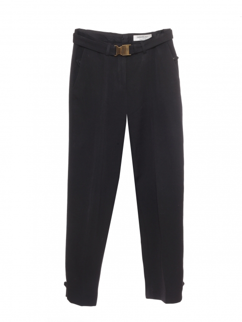 Pantalon taille haute en crêpe de laine noir ceinture doré Prix boutique 890€ Taille 38