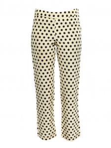 Pantalon cropped taille basse en faille jaune crème à pois noirs Px boutique 700€ Taille XS