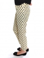 Pantalon cropped taille basse en faille jaune crème à pois noirs Px boutique 700€ Taille XS