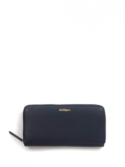 Navy blue long zipped wallet with gold metallic leather lining Retail price €130