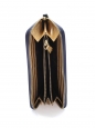 Portefeuille long zippé en cuir bleu nuit intérieur cuir métallisé doré Prix boutique 130€