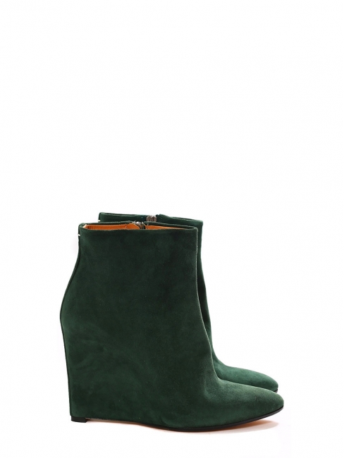 English green suede leather wedge heel ankle boots Retail price €650 Size 36