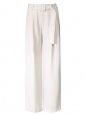 Ecru white crepe fluid wide leg belted pants Retail price $325 Size 42
